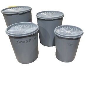 Set Of 4 Vtg Tupperware Servalier Country Blue Canisters With Seals